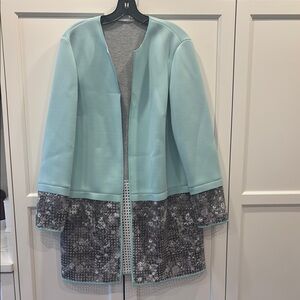 Elegant Women's Blue and Gray Coat